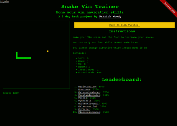 Vim のカーソル移動が練習できる Snake Vim Trainer